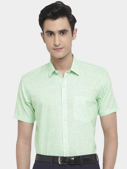 GHPC By Arihant Men's Cotton Linen Plain Solid Half Sleeves Regular Fit Formal Shirt