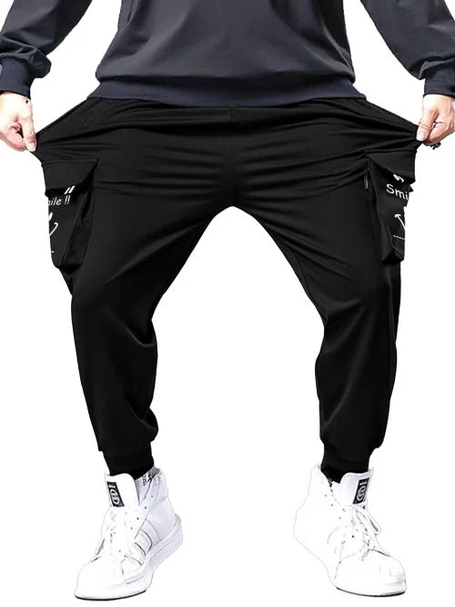 Jump Cuts Mens Printed Black and White Loose Fit Polyester Trackpant