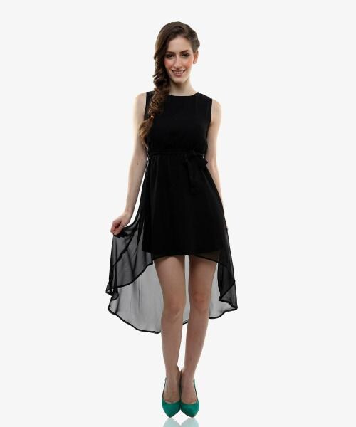 Miss Chase Women Black Solid Georgette Single Dress