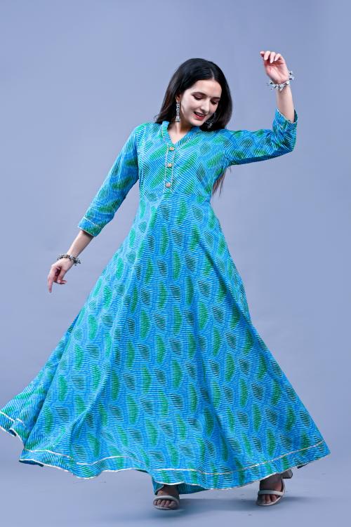 Shubhmantra Women Pure Cotton Lehriya Anarkali Kurta for Womens & Girls
