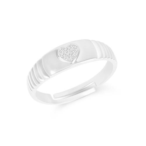 Vshine Adjustable Propose Gents Ring Exclusive Collection Love Heart Valentine Cubic Zirconia American Diamond Studded Rhodium Silver Plated Free Size Stylish Fancy Party Wear Latest Design Fashion Jewellery for Mens & Boys