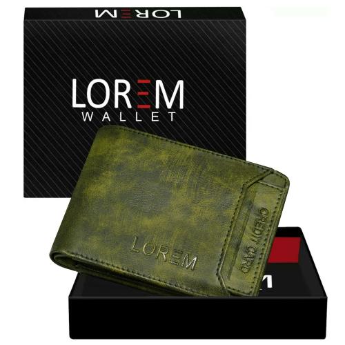 LOREM Green Removable Card Holder Bi-Fold Faux Leather 8 ATM Card Slots Wallet For Men WL27