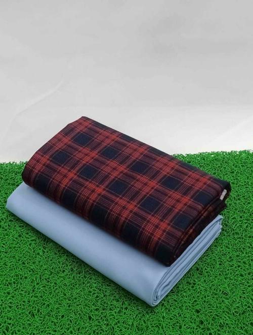 DHARMESH ENTERPRISE Men Red Checkered Cotton Blend Unstitched Shirt and Trouser Material (Free Size)