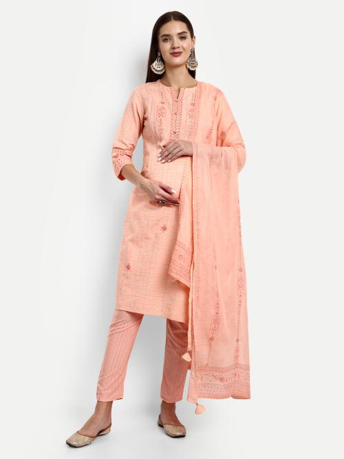 MUMZHUG COTTON LUREX EMBROIDED KURTA WITH TROUSER AND DUPATTA FOR FEEDING AND MATERNITY