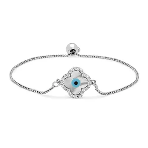 GIVA Sterling Silver Evil Eye Clover Bracelet For Women