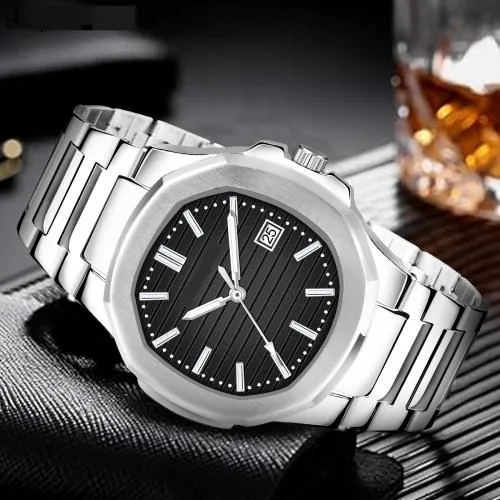 iloz New Arrival Elegant Black Steel chain Belt Round Shaped Day &Date Function Watch Premium quality Quartz Analog Watch - For Men