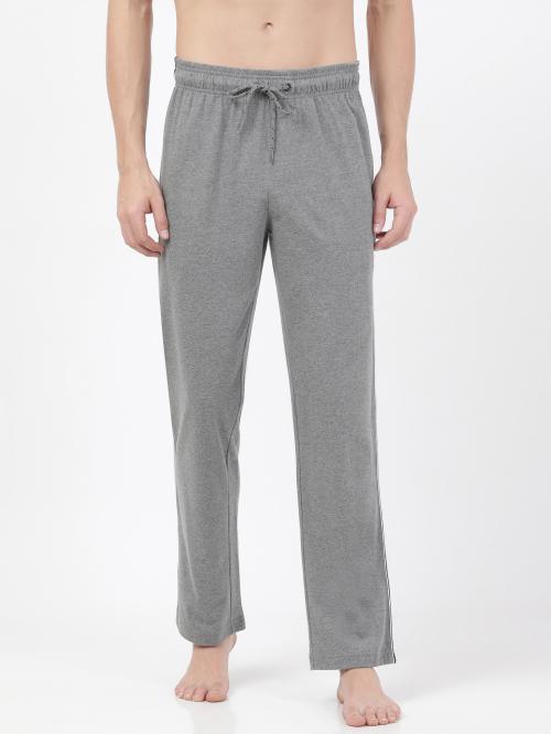 Jockey Style 9500 Men's Super Combed Cotton Rich Regular Fit Trackpants with Side Pockets - Grey Melange & Navy