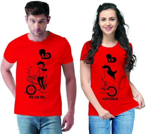 Tween Trends Printed Couple Round Neck Red T-Shirt