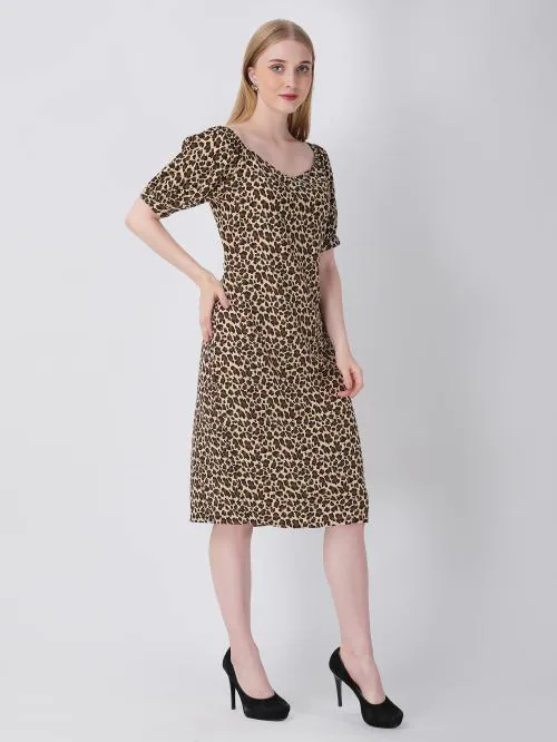 For U Latest Tiger Print Georgette Midi Dress For Women Party Wear Western Dresses (Multicolor, XL)