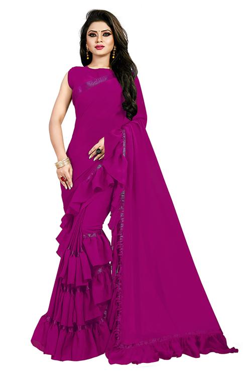 Anjaneya Sarees Purple Designer Georgette Ruffle Saree