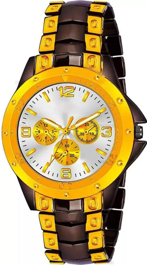 Qaliba Analog Gold Dial Gold Strap Watch For Men