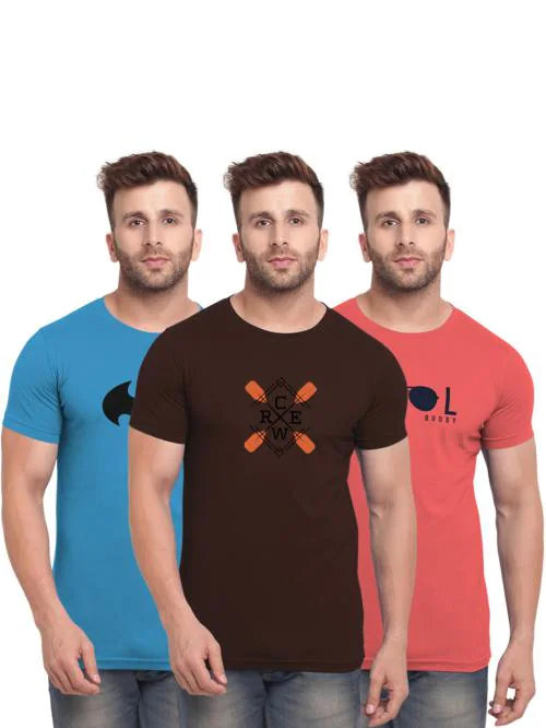 BULLMER Men Multicolor Cotton Blend Printed Pack of 3 T-shirt T Shirt For Men | Men T Shirt | Men Tshirt | Tshirt for Men | T Shirts | Tshirts | Oversized Tshirt | Men Tshirt