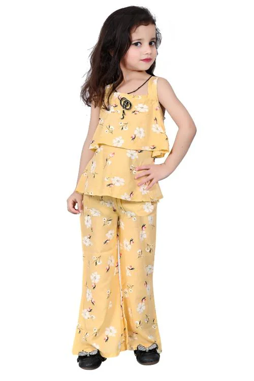 Vivek Girl's Cotton Summer Wear Top And Palazzo set ( Yellow ) - JioMart