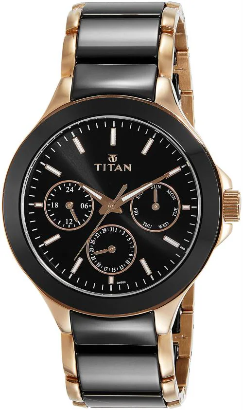 Titan Analog Dial Black Band Rose Gold Regalia Watch-Nl90089Kd02 For Men