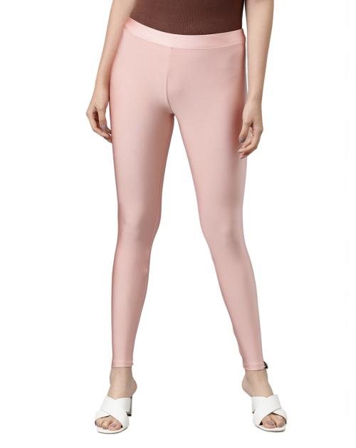 TWIN BIRDS Women Pink Solid Nylon Shimmer Legging