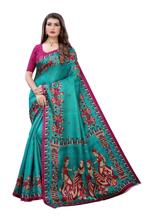 RITARC Women Florence Rama Art Silk Banarasi Style Saree With Blouse Piece