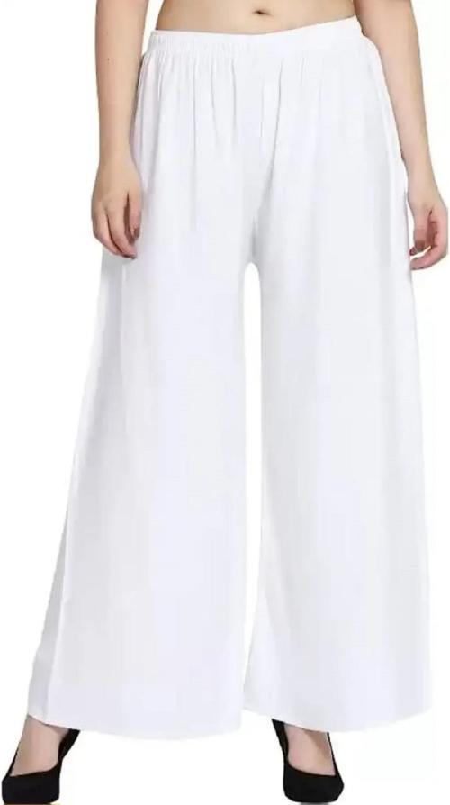 DHRUVAM Women's Rayon Palazzo (White-L)