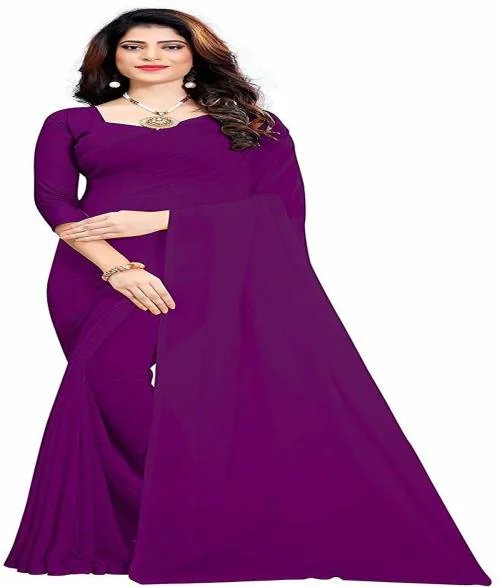 Aruna Sarees Solid/Plain Daily Wear Georgette Saree (Purple)