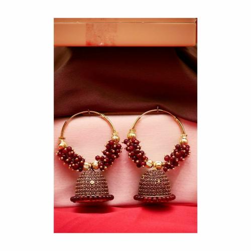 Antico Wedding Bridal style ethnic Maroon Color Oxidized Jhumka Earrings for Women