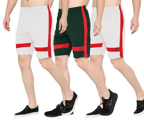 Oora Men White, Green Pack Of 3 Gym Shorts