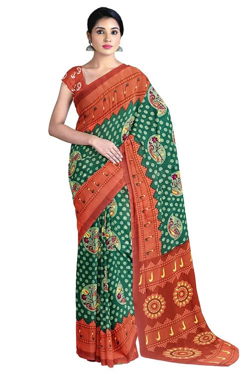 Gaurangi Creation Women Green Printed Poly Crepe Saree