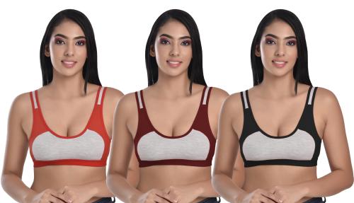 Body Liv Wireless Non Padded Slip on Sports Bra (Pack of 3)