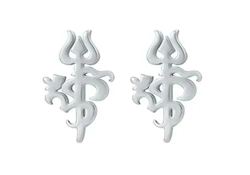 Zumrut Silver Plated Lord Shiva Trishul Om Stud Earring (Men and Women)