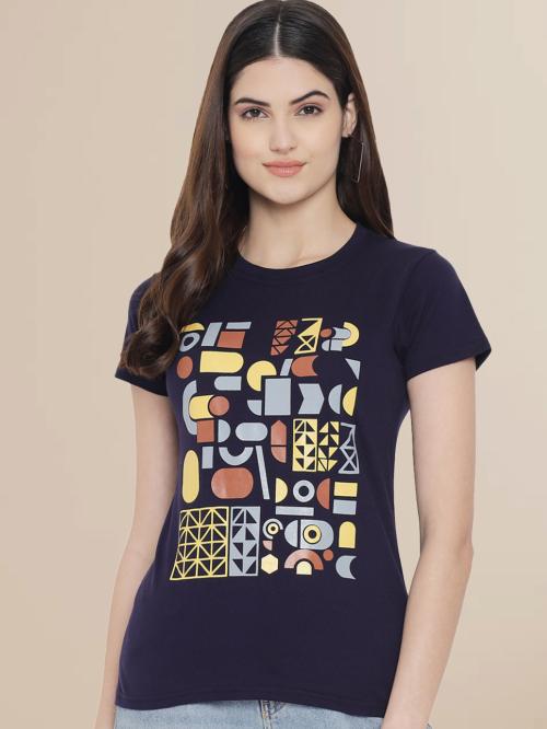 Buy Fabflee Women Printed Pure Cotton Tshirt (Blue) l women tshirt l
