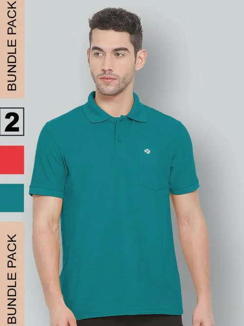 Lux Nitro Combo Pack Pocket Polo T-shirt For Men(Peacock Blue & Red)