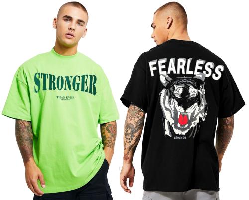 LEOTUDE Men's Cottonblend Half Sleeve Drop Shoulder Printed Combo Tshirt (Pack of 2)