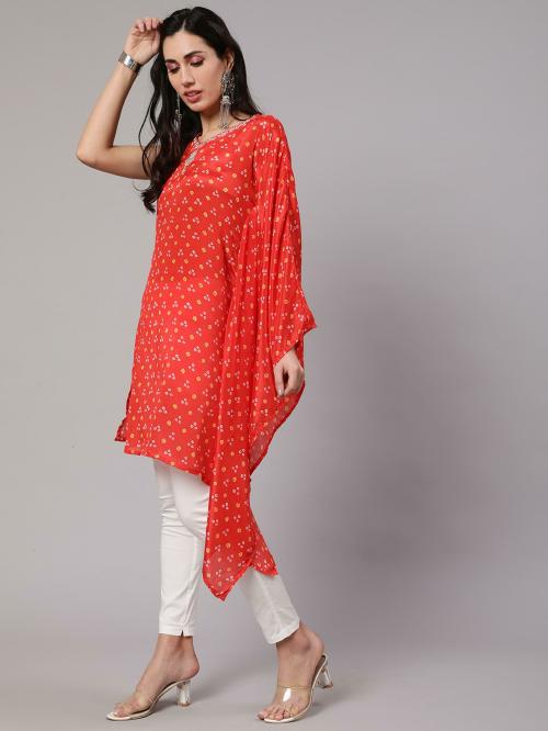 Aks Orange Printed Kurta With Embroidered Detail