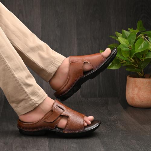 G Walk 100% Genuine Leather Slip on Slippers For Men (Brown)