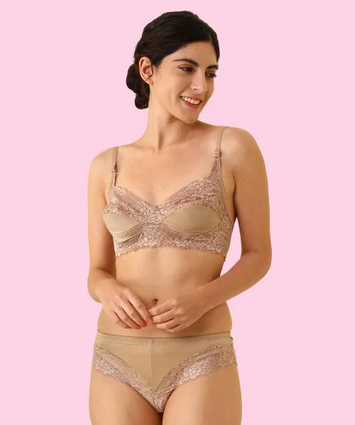 Aamarsh -Women Cotton Bra Panty Set for Lingerie Set ( Pack of 1 ) ( Color : Brown )