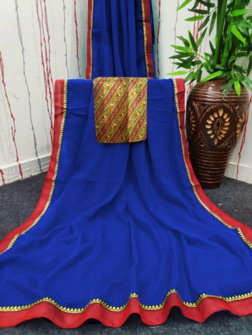 Sareez House Women Blue Solid Georgette Bollywood Saree (Lehri-Paytm-Blue)