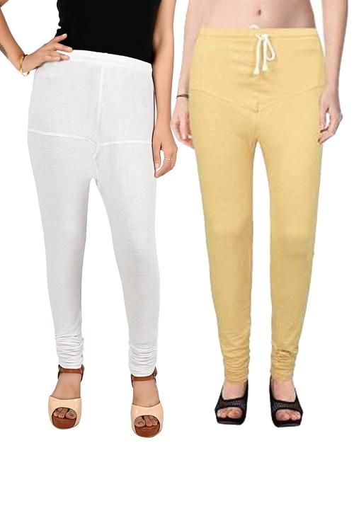 Kex white Beige Solid Cotton Churidar Length Leggings women Leggings Girls Leggings Leggings for women Ruby Leggings