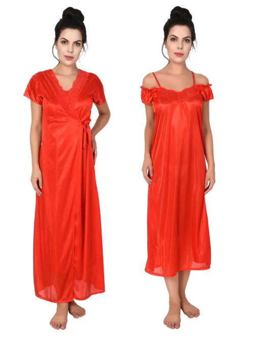 Buy Keoti Women Satin Nighty/Robe/Honeymoon wear - Pack of 2 (1 Robe, 1 ...