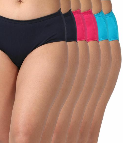 Adira | Cotton Hipster Panties For Women | High Waist panty with Full Coverage | Inside Elastic - No Elastic Exposure to Skin | Soft Cotton | Pack Of 6 | Navy Blue, Dark Pink & Bright Blue | XXL