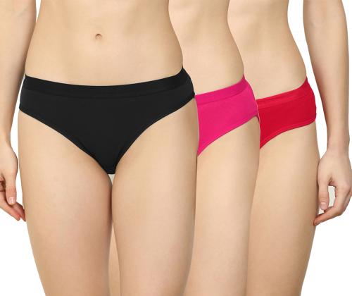 PIBU -Women Cotton Silk Hipster Multicolor Panties Combo -100% Cotton ( Pack of 3 ) ( Color : Black,Pink,Red ) ( Pattern : Solid )