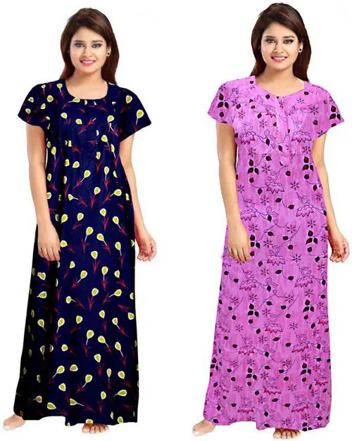 Averill Women's Multicolor Printed Cotton (Pack of 2) Nighty Set