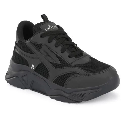 ROWLANS Women's Black Mesh Lace-up Lightweight Sports/ Gym/ Running Shoes