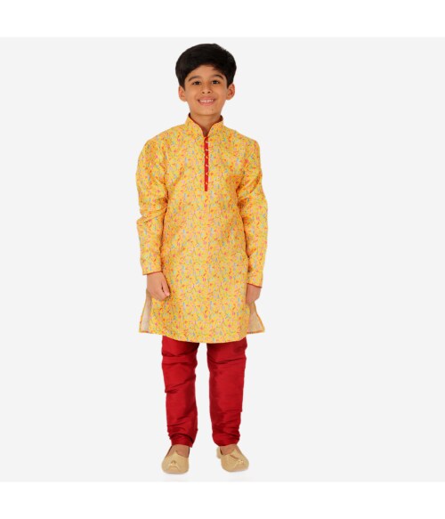Pro-Ethic Style Developer Ethnic Wear Silk Yellow Kurta Pajama Set for Kids and Boys