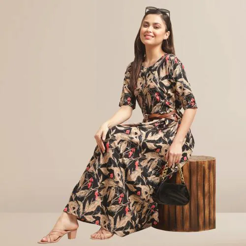 Fabflee Women Printed Rayon A-line Dresses| Dresses| Women Dress| Gown For Women| Dress| One Piece| Women's Maxi Dress| Womens Gown