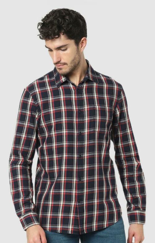 Celio Men's Blue Cotton Checked Casual Shirts