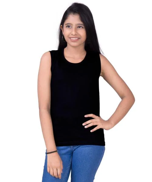GFU GOD FOR YOU Vest for Girls 5 to 6 year U Neck Baby Girls Plain Vest Camisole Sando for Girls (Black, Pack of 1)