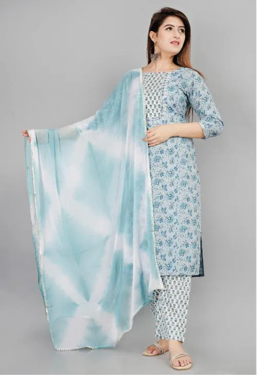 Etnica Women Viscose Rayon Kurta Pant Set (Blue)