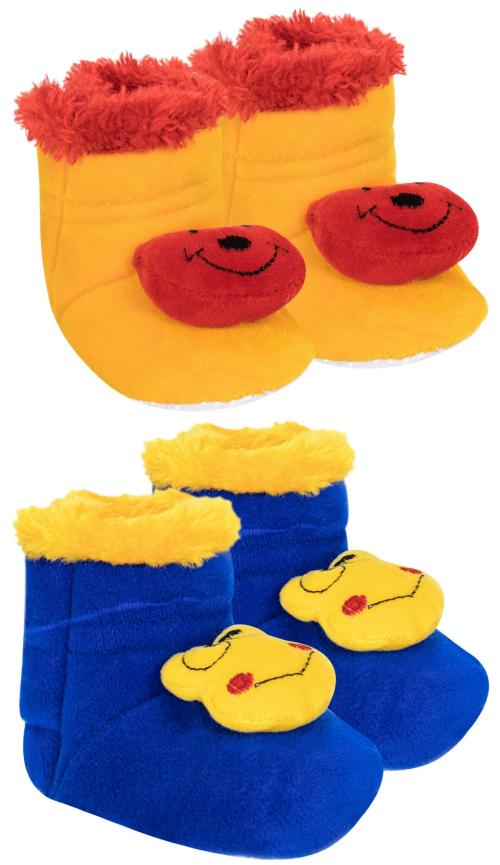 Neska Moda 9 To 12 Months Baby Boys & Girls Teddy and Frog Face Velvet Baby Booties(2 Pair)