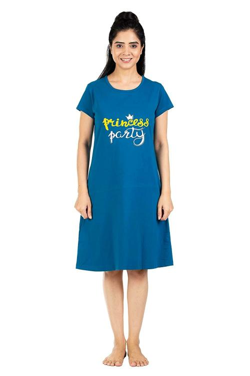 Yi Youthiconz - Inspiring Youth In You Store Women Blue Solid Cotton Single Nighty (S)