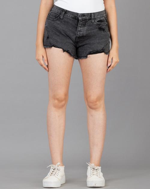 ZaaHii Distressed Women Denim Black Hotpants