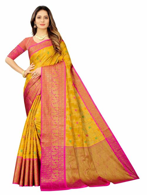 Catchy Forever's Latest Design Yellow Color Cotton Silk Saree