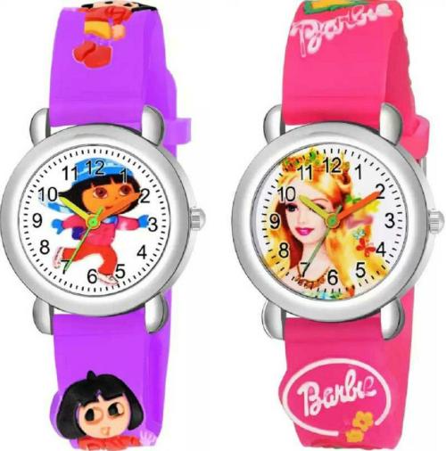 Rozti Analog White Dial Beige Strap Watch for Boys and Girls (Pack of 2)